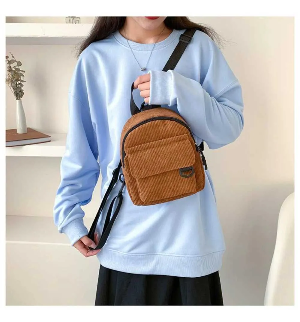 Kleiner Damen Mini Rucksack Aus Kord Für Freizeit Und Reisen_voghion.com