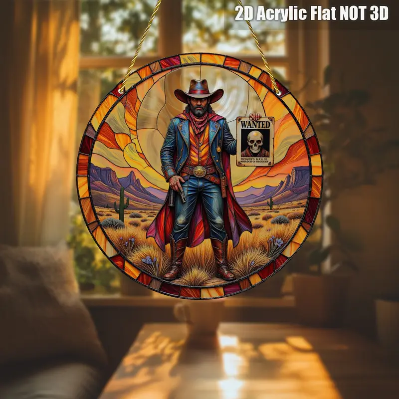 8x8in Western Cowboy Suncatcher - Mystical Outlaw Acrylic Wall Art For Home & Office Decor_voghion.com