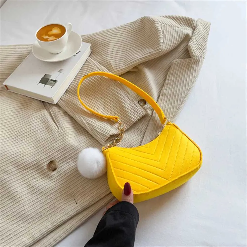 Borsa a tracolla con manico piccolo, modello in feltro alla moda, da donna, con portafoglio, tinta unita, sottobraccio, Y241123_voghion.com