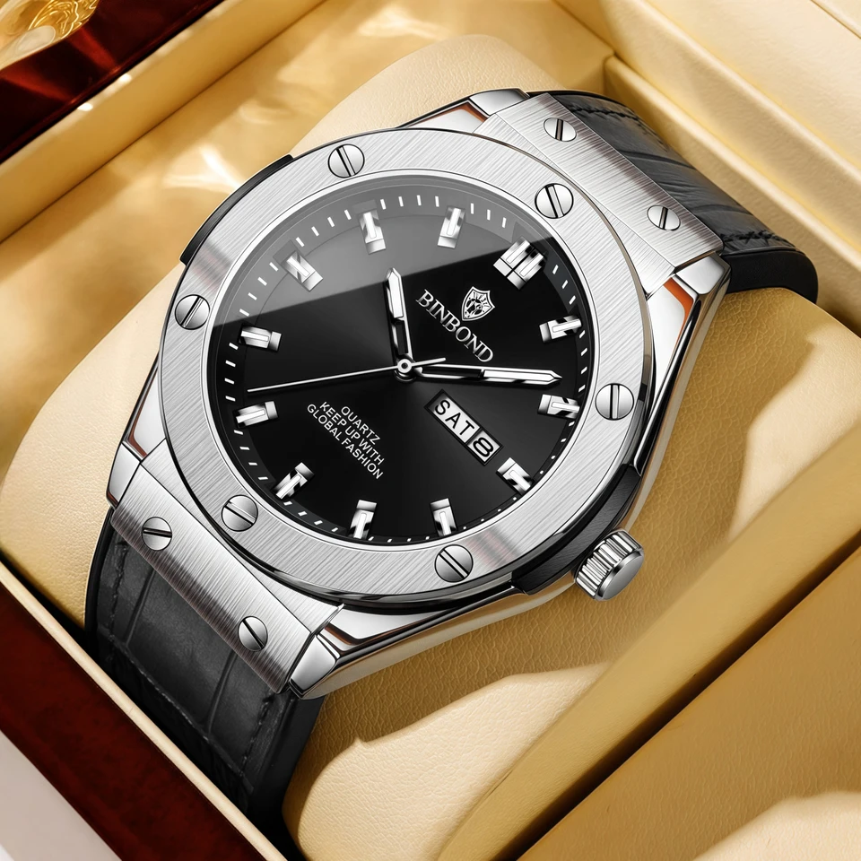 Men's Quartz Wrist Watch With Leather Strap And Date Display_voghion.com
