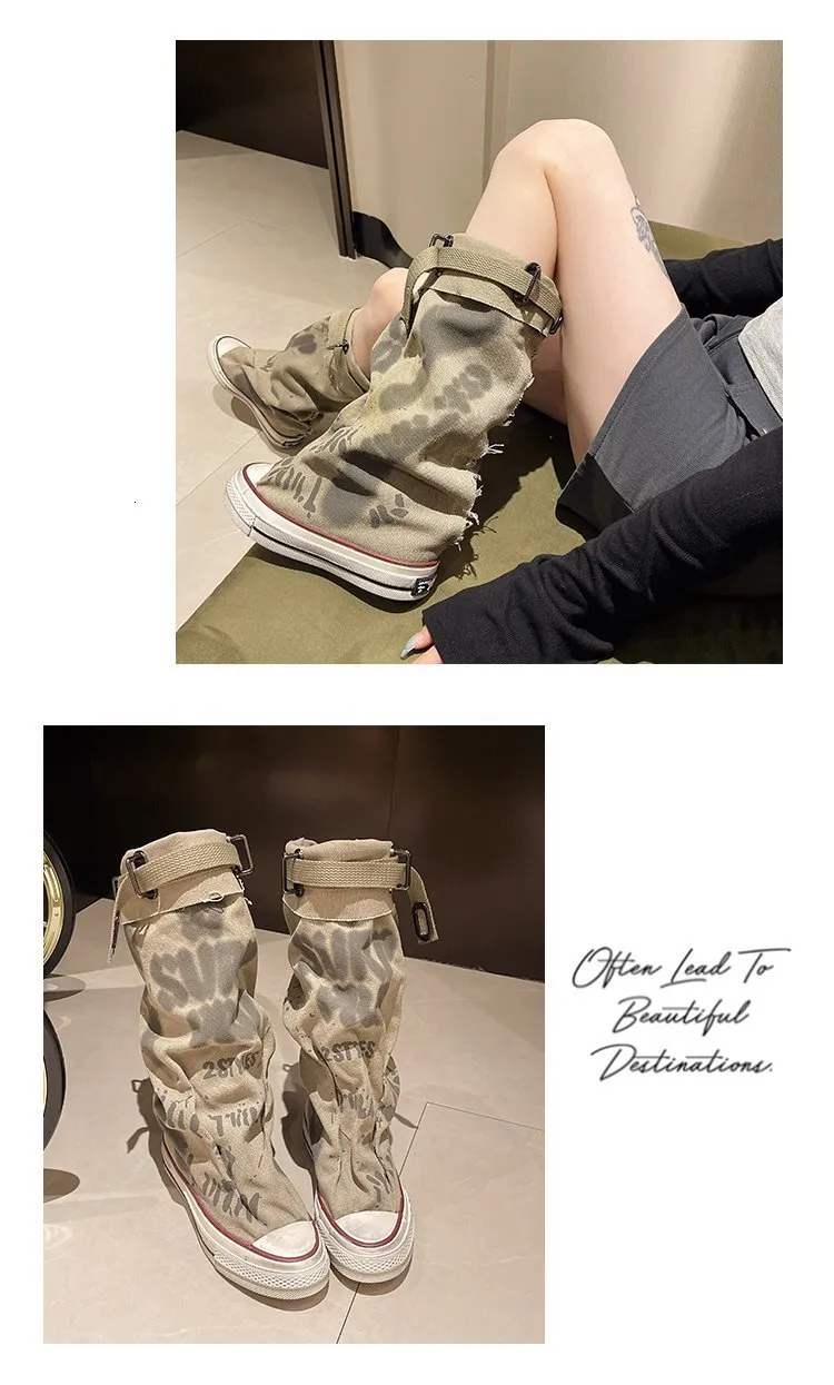 Graffiti High Top Canvas Shoes Womens Spring Wide Mid 2024 New Trouser Barrel Stacking Boots 240628_voghion.com