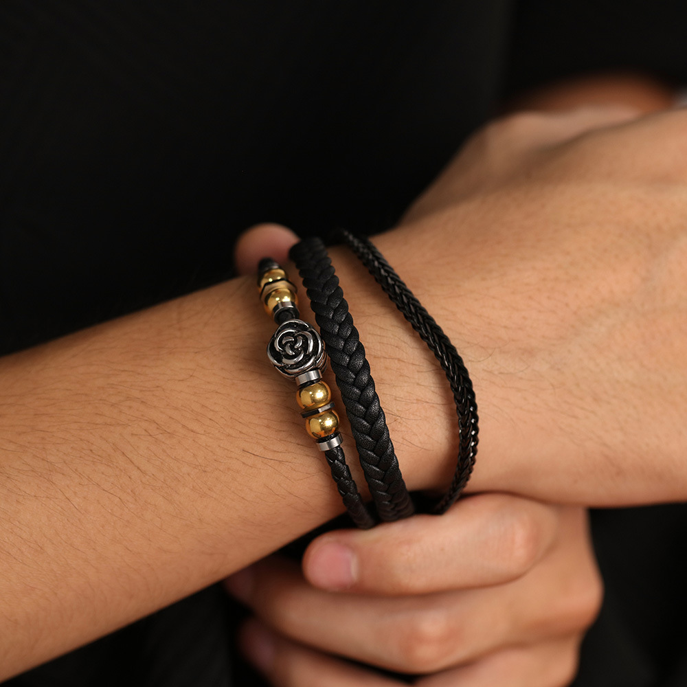 Source Rose Armband Accessoire Mehrlagiges gewebtes Lederarmband für Herren_voghion.com