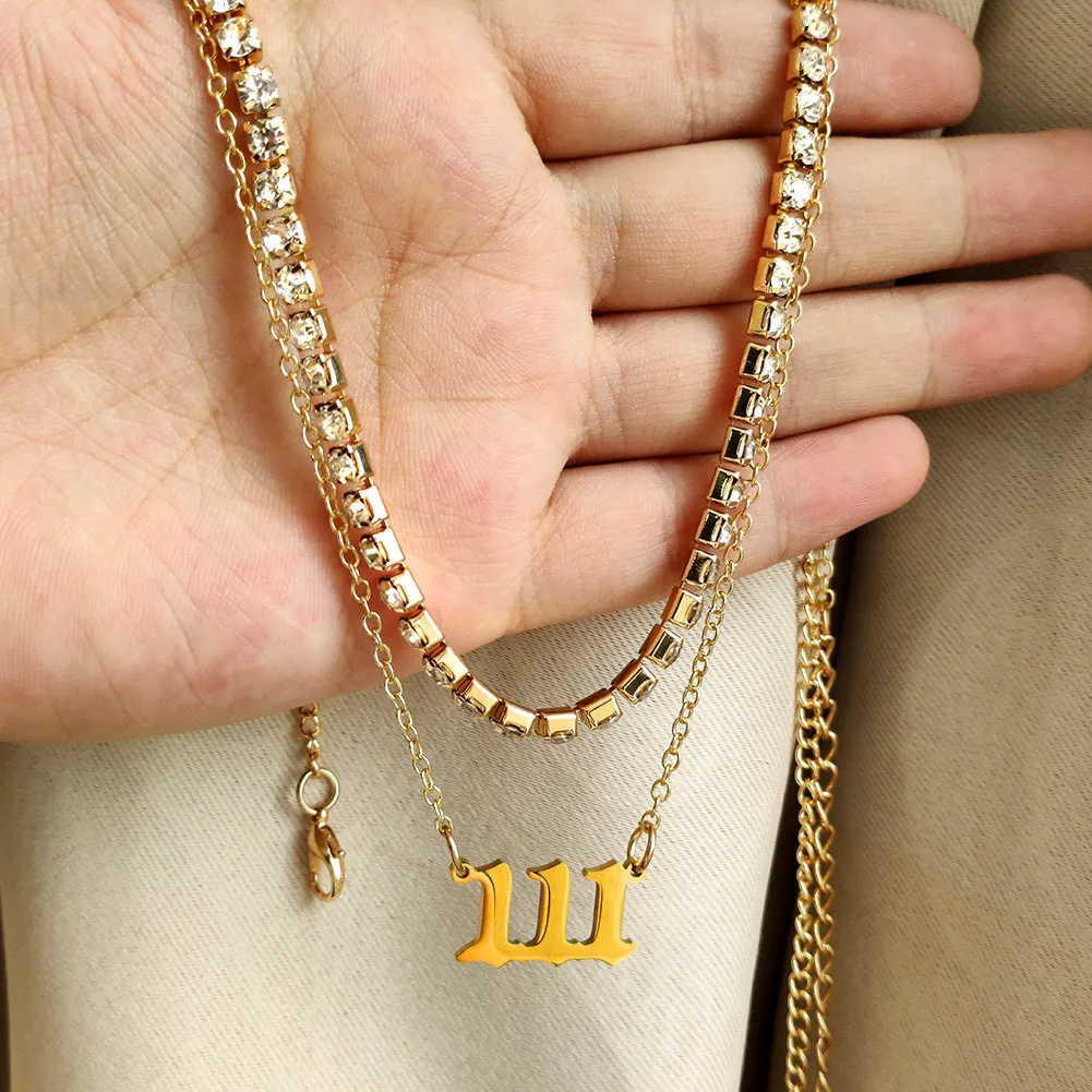 Pendant Necklaces Angel Number Necklace 111 222 333 444 555 777 666 888 999 Cubic Zirconia Choker Layered_voghion.com