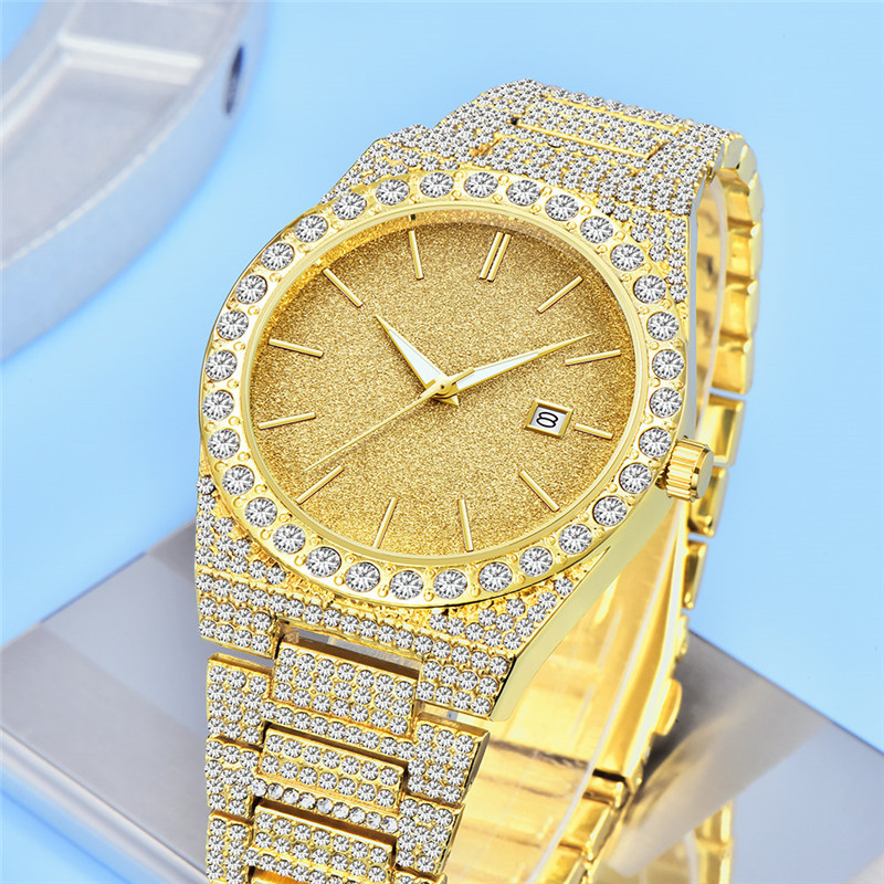 Orologio da uomo al quarzo con calendario in oro e argento con diamanti e datario - Cassa e cinturino in lega - Diverse opzioni di colore_voghion.com