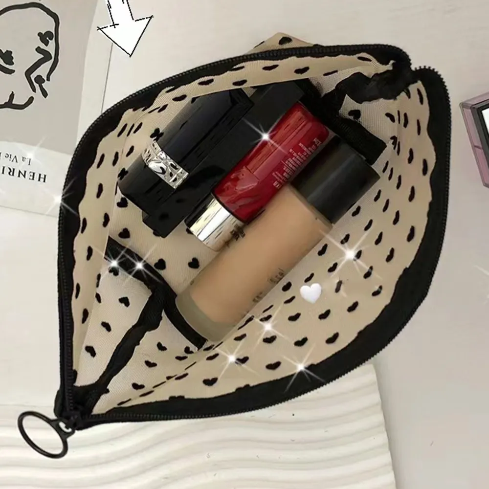 5Pcs Love Print Mesh Cosmetic Portable Toiletry Organizer Makeup Bag Multifunction Transparent Women Lipstick Storage_voghion.com