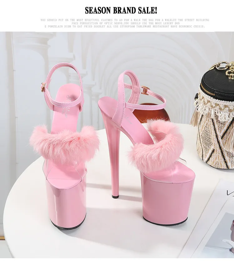Walking Show Artefakt Modell High Heels 17cm 20CM Pelz Frau Sandalen PU Sommer Sexy Plattform Nachtclub Party Hochzeit Schuhe_voghion.com