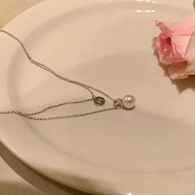 Kedjor Elegant söt tvålagers pärlhängande halsband för kvinnor flickor Lätt nyckelbenskedja Mode choker fina smycken_voghion.com