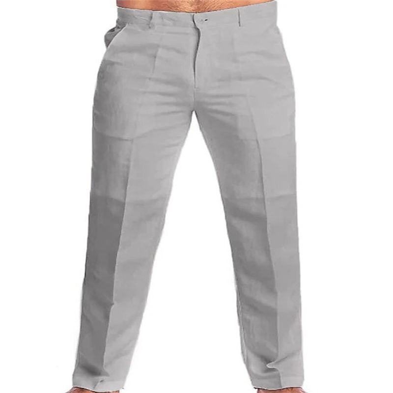 Einfarbige Hose im Frühjahr Sommer Neue einfarbige Leinenhose mit schräger Tasche und lockerer Freizeithose für Herren_voghion.com