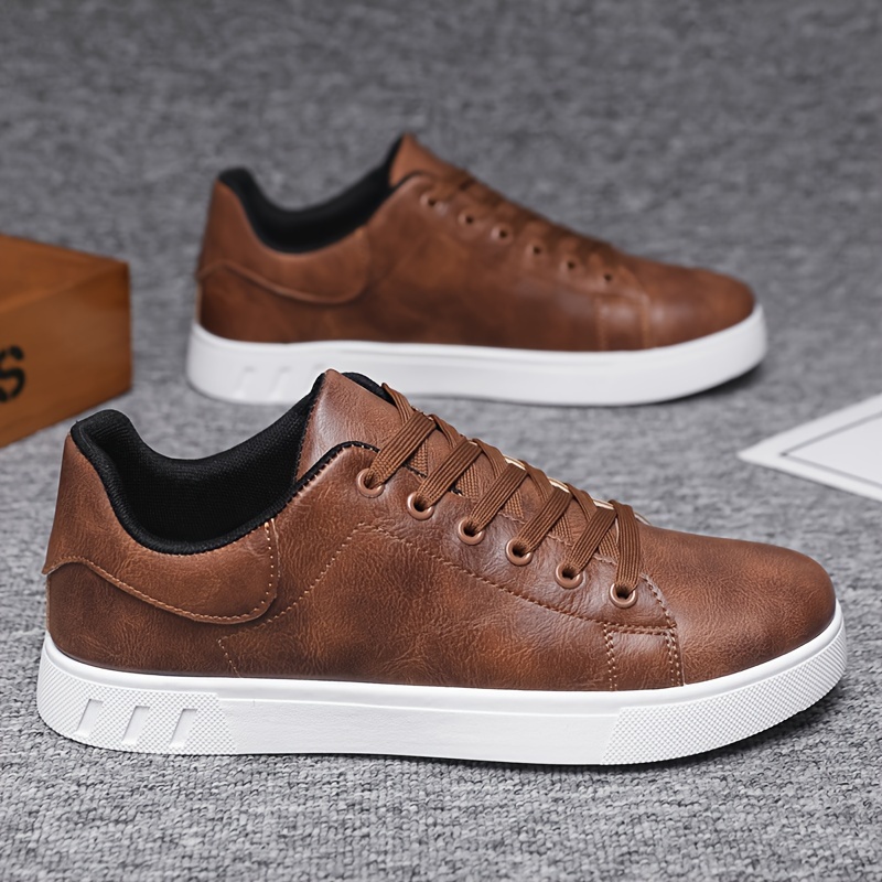 Herren-Skateboardschuh aus PU-Leder mit Schnürung, trendiger, bequemer, leichter Outdoor-Schuh mit rutschfester Sohle zum Gehen und Joggen_voghion.com