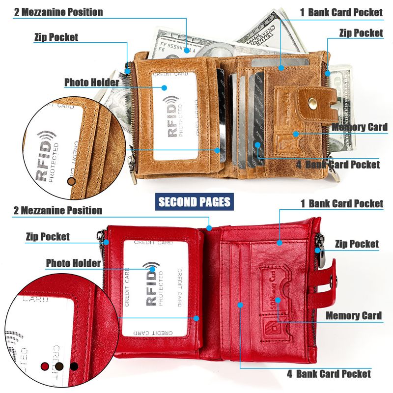Neue männer echte RFID crazy horse leder zipper frauen retro multifunktionale kurze brieftasche_voghion.com