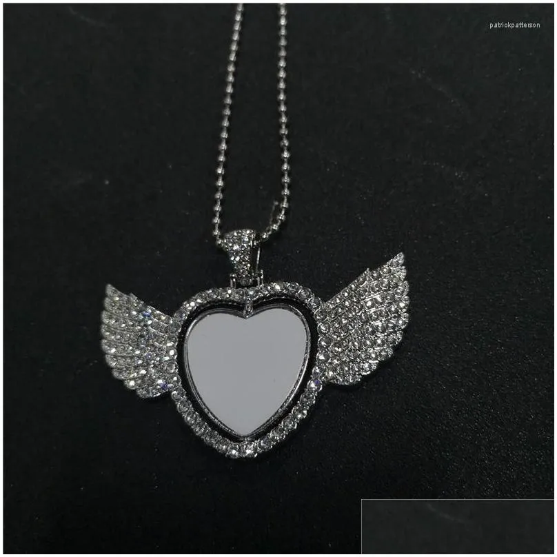 Sublimation Blank Heart Wing Pendant Necklace For Custom Jewelry_voghion.com
