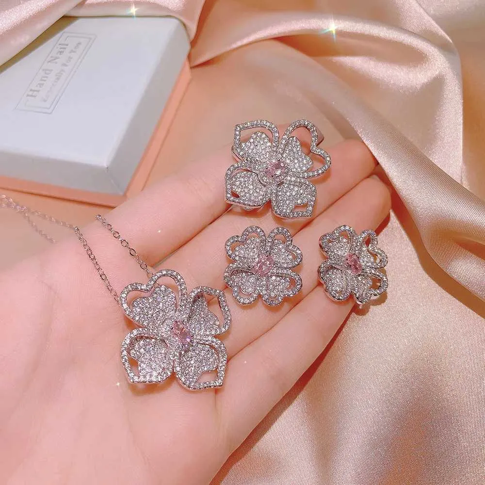 Hochzeitsschmuck-Sets 3-teilig Sterling Silber Herzschliff Zirkon Verlobungsring Ohrringe Anhänger Damen Party Geburtstagsgeschenk_voghion.com