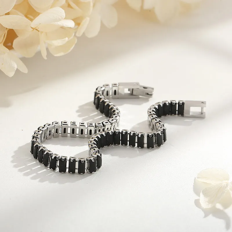 Exquisite Zircon Link Bracelet In Gold Stainless Steel Finish_voghion.com