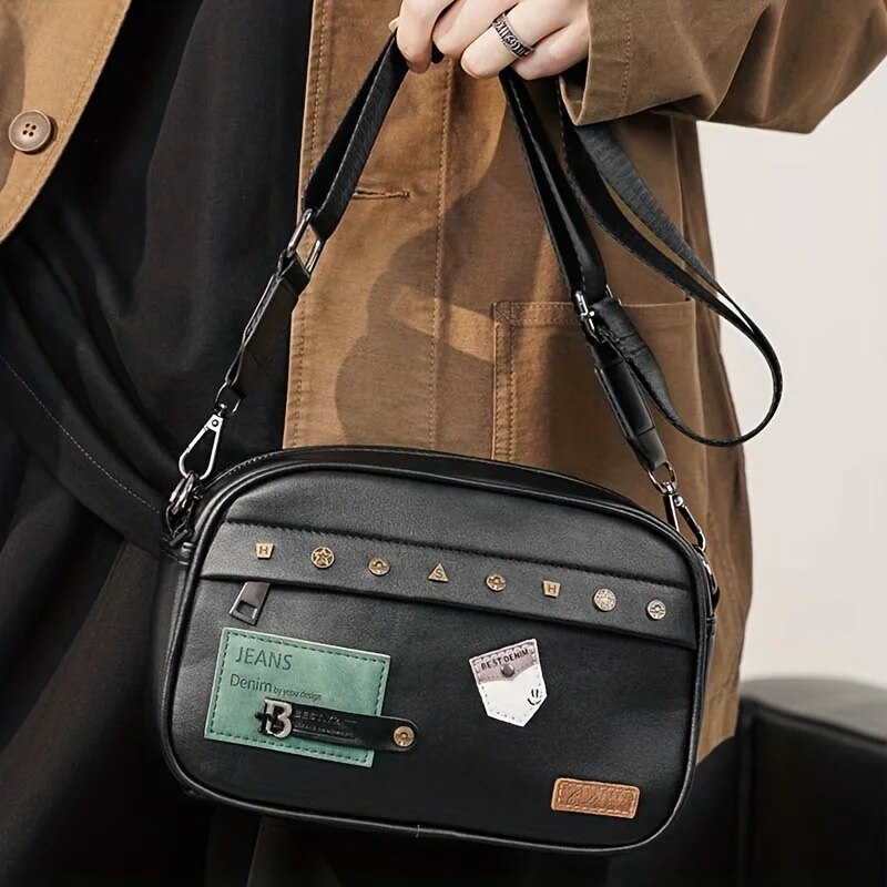 Borsa a tracolla da uomo casual solida Borsa a tracolla da uomo in pelle PU da uomo Borsa a tracolla da uomo_voghion.com