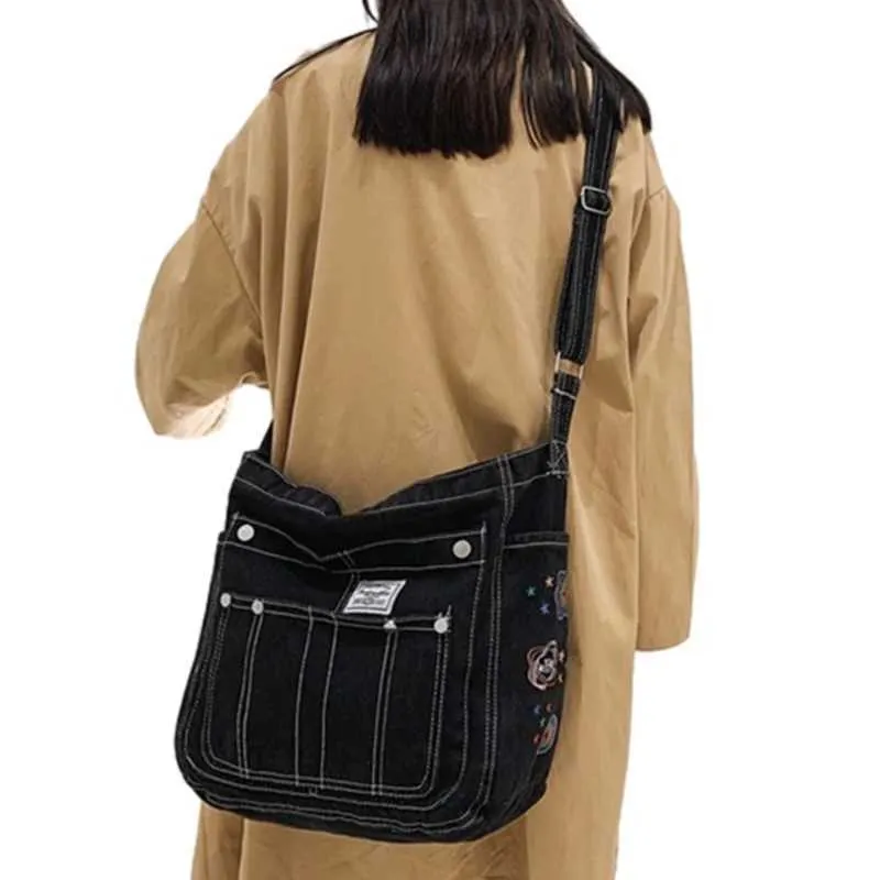 Stilvolle Canvas-Schultertasche, modische, robuste Umhängetasche mit verstellbarem Riemen, Pendlertasche für Mädchen und Frauen_voghion.com