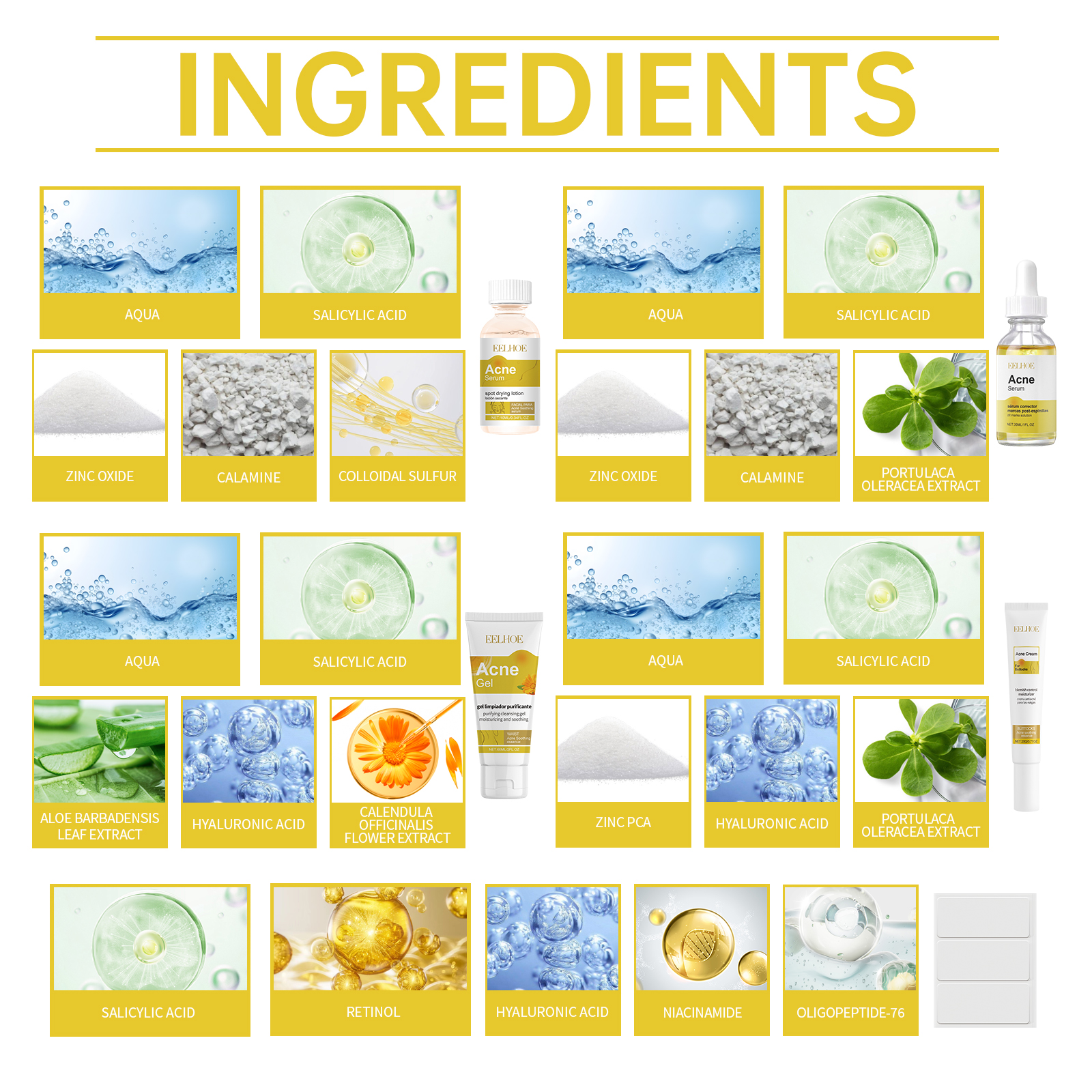 EELHOE Acne Skin Care Set Skin Care For Acne Skin Is Suitable For Moisturizing And Beautify Soft Skin_voghion.com