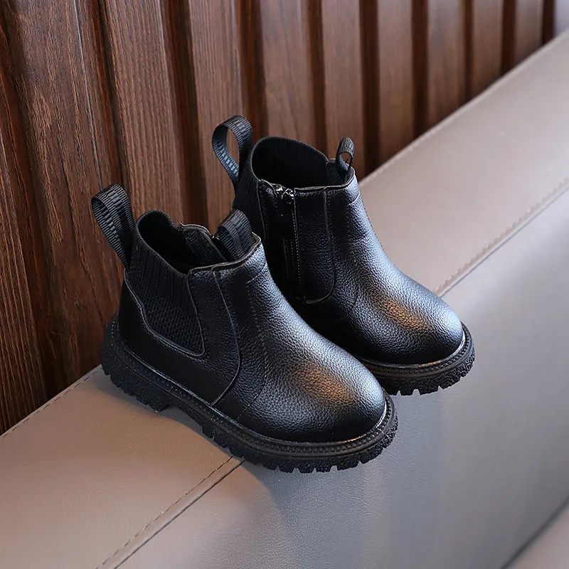 Winter Nieuwe Kinderen Dikke Warme Zijrits PU Leren Waterdichte Sneeuwlaarzen Kidsnest Jongens Meisjes Antislip Pluche Katoenen Schoenen_voghion.com