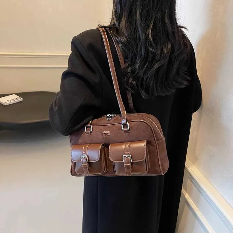Kvinder Retro Tote Håndtaske PU Læder Casual Multi Lommer Mode Armhulstaske Dame Pendlertaske Ba241210_voghion.com