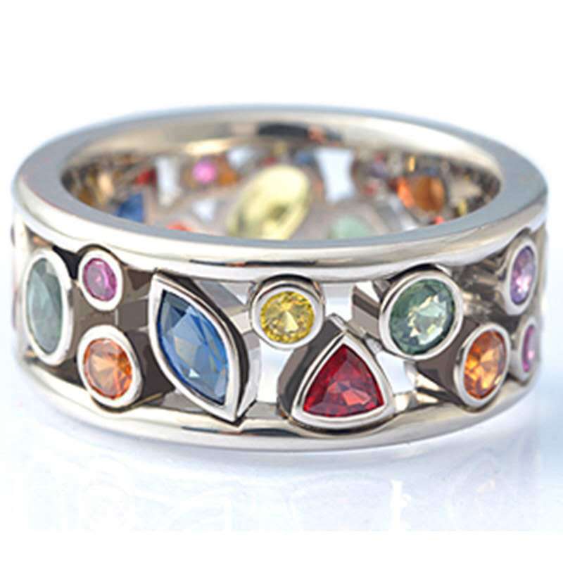 Long Rui Fashion Geometric Pattern Hollow out Diamond Multi color Ring Female Ornament_voghion.com