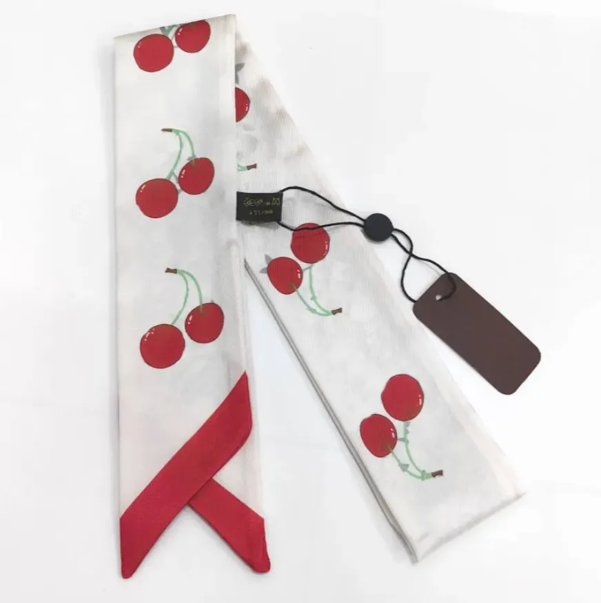 Sciarpa di seta imitata con stampa di ciliegie, fascia per capelli da donna, borsa con manico lungo, sciarpe, tracolla, grande_voghion.com