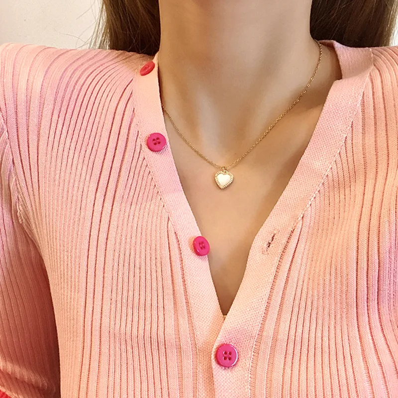 Collane con ciondolo Collana a forma di cuore color oro per donna Catene in acciaio inossidabile lucido estetico Coquette Choker Jewelry_voghion.com