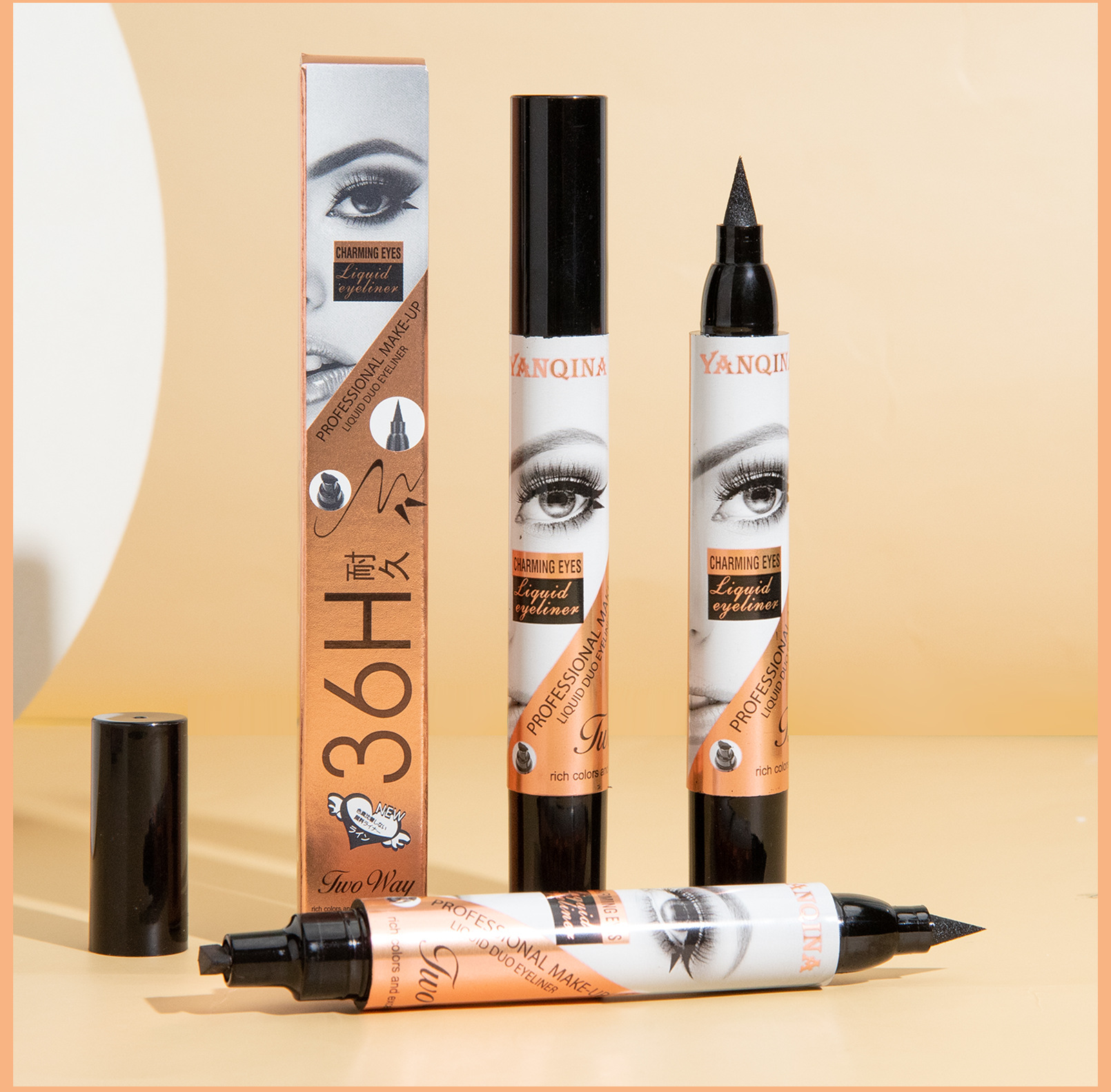 YANQINA Seal vandfast og ikke-udtværende dobbeltstempel eyeliner makeup_voghion.com