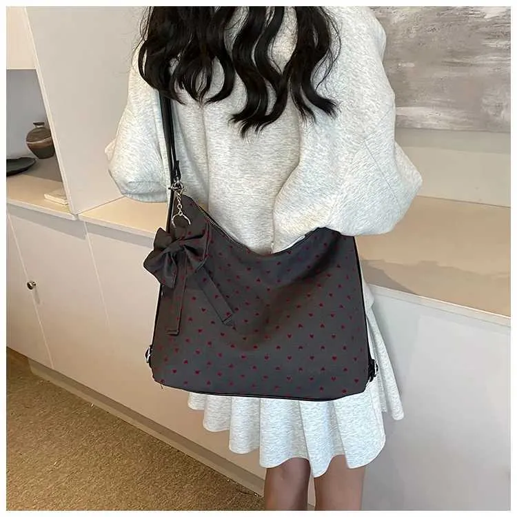 Vintage Women Canvas Backpacks Hearts Print Casual Crossbody Large Capacity Tote Packs Versatile Female Shoulder Bag_voghion.com