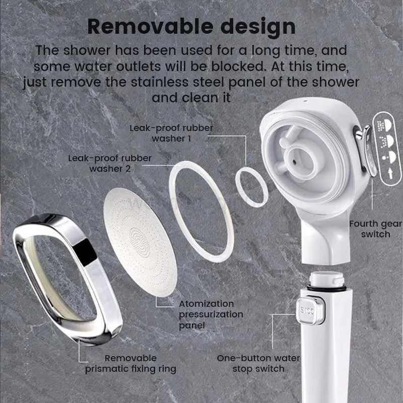 High Pressure Head Saving 4 Modes Filter Adjustable One-Key Stop Water Massage Eco Shower Bathroom AccessoriesCL240710_voghion.com