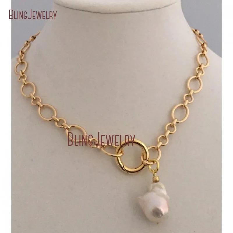 Chains NM35057 Baroque Pearl Choker European Inspired Necklace With Spring Lock_voghion.com