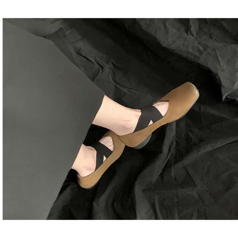 Women's Ballet Leather Square Toe French Shallow Cross Strap Soft Sole Mary Jane Shoes_voghion.com