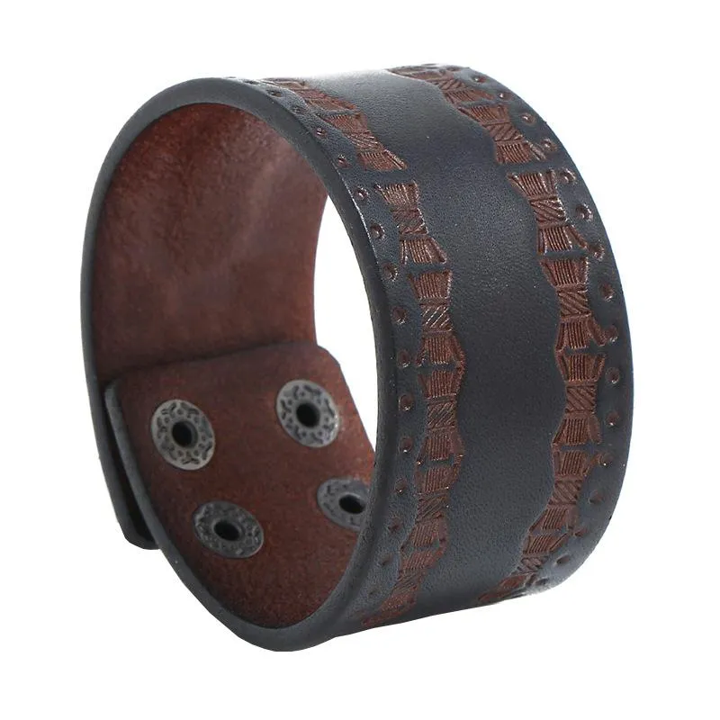 Nuovi braccialetti da uomo neri con polsino in vera pelle, con motivo semplice, incisi, in pelle, regali per ragazzi_voghion.com