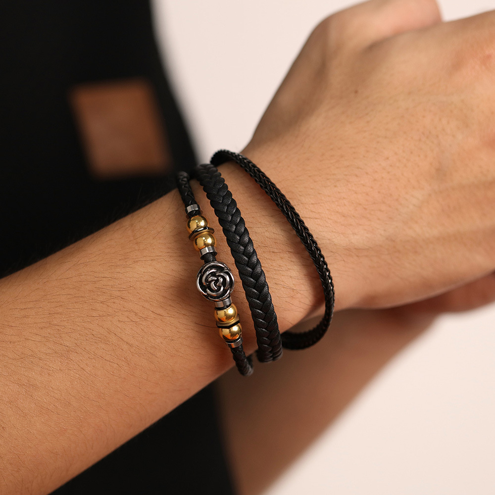 Source Rose Armband Accessoire Mehrlagiges gewebtes Lederarmband für Herren_voghion.com