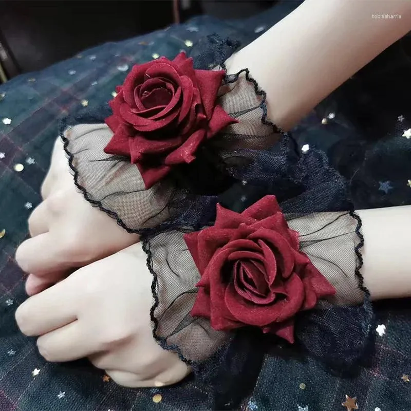 Bangle 1pc Gothic Rose Flower Bracelets Women Vintage Steampunk Vampire Black Costume Prop Ladies Jewelry Accessories_voghion.com