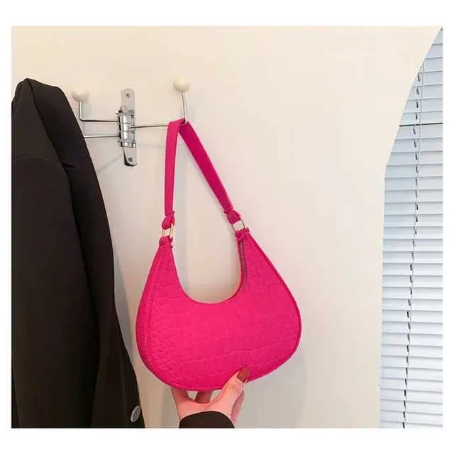Designertaske Ny dame retro Gerie ensfarvet skuldertaske afslappet pung, enkel og moderigtig krydsformet taske_voghion.com