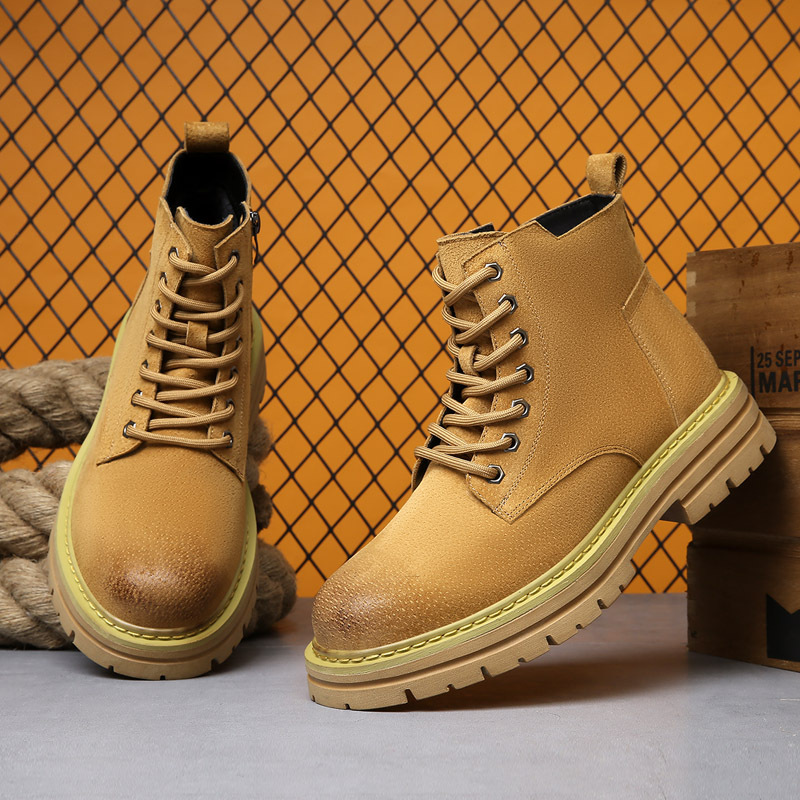 Men's Shoes 2024 New Autumn And Winter Genuine Leather British Style Work Boots Men's Thick Soled Suede Shoes_voghion.com