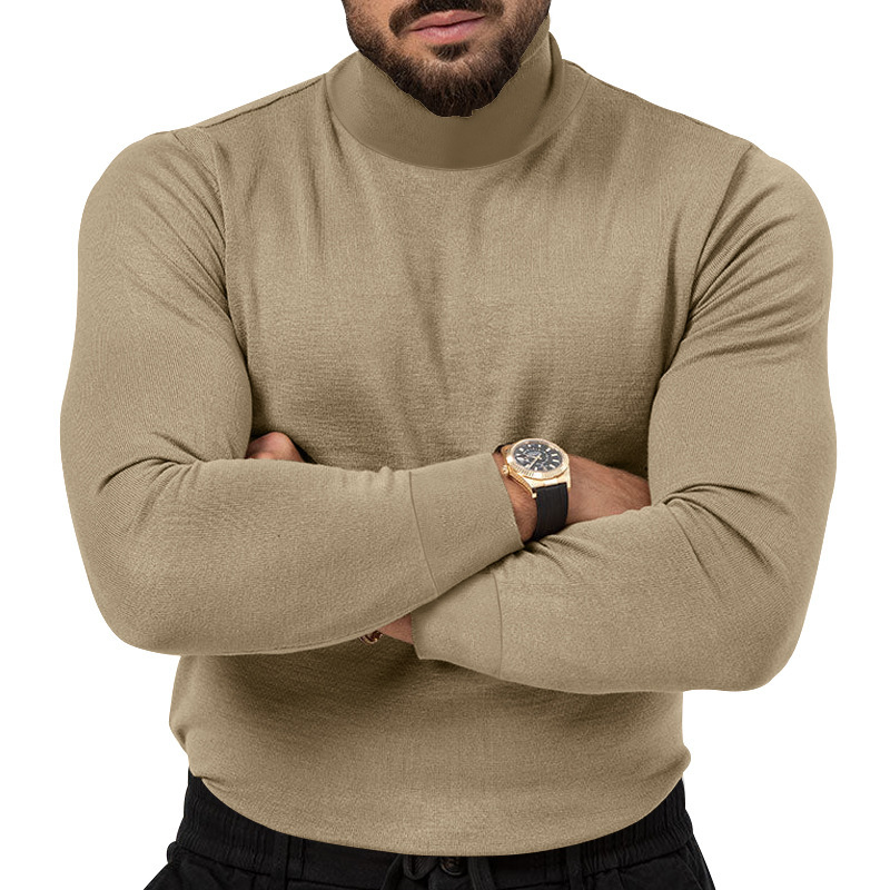 Underla camiseta de manga comprida para homens outono e inverno nova marca de moda jovem versátil simples gola alta_voghion.com