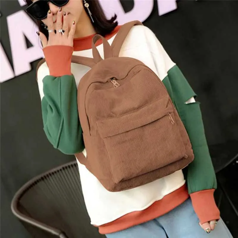 Zaino in velluto a coste da donna borsa a spalla alla moda_voghion.com