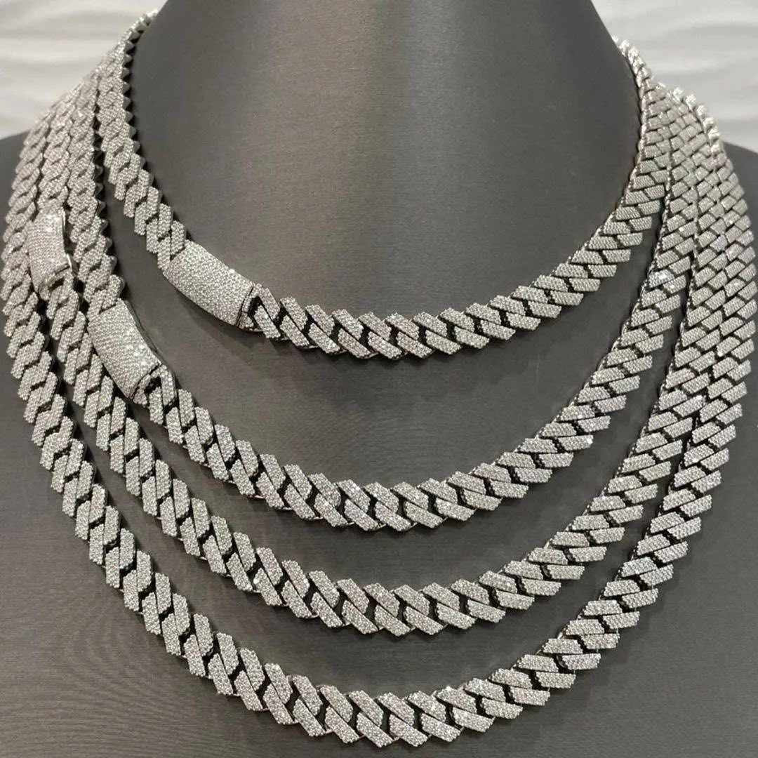 Colier cu lanț cubanez Miami din argint sterlin, vânzare fierbinte, model hip-hop, model Iced Out, culoare d, VVS, moissanit, 10 mm_voghion.com