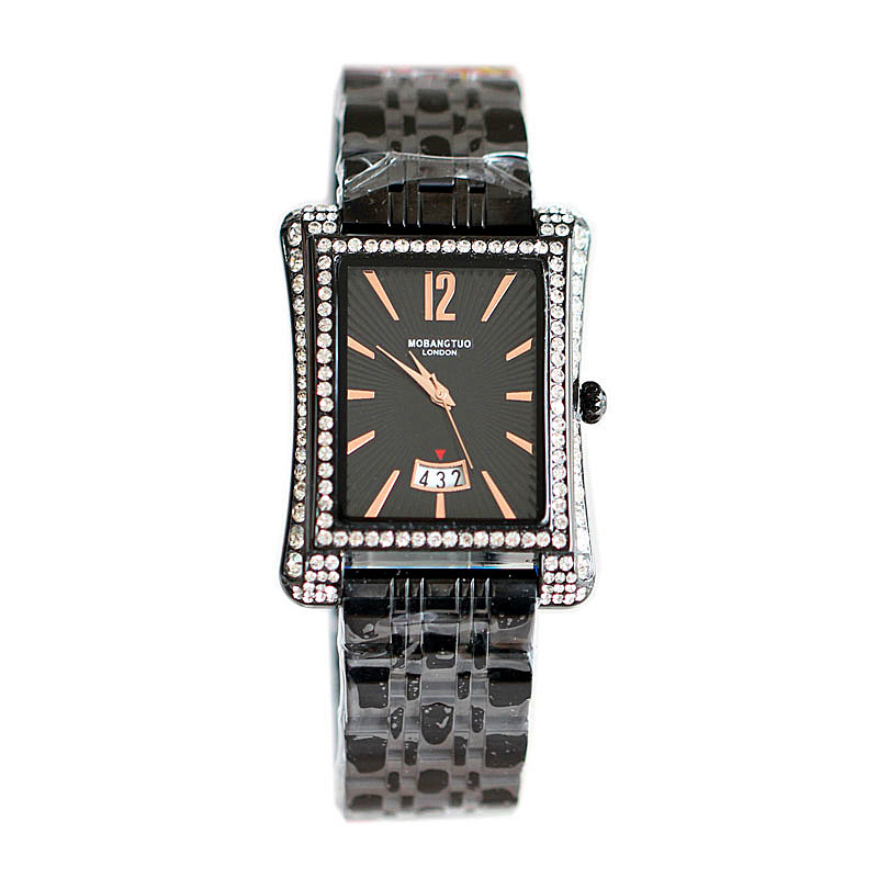 Orologio da donna per coppia, nuovo, alla moda, quadrante quadrato, calendario, cinturino in acciaio di precisione con inserto in diamanti, impermeabile e_voghion.com