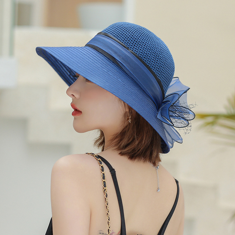 Internet celebrity Hats for women, summer organza large edge patchwork floral fashion sun hat, vacation beach hat trend_viptrois.com