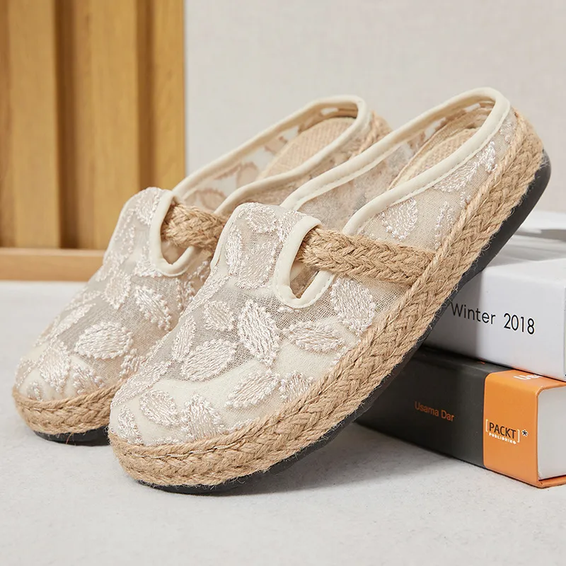 Kadın En Dokuma Günlük Ayakkabı İşlemeli Yarım Treyler_voghion.com