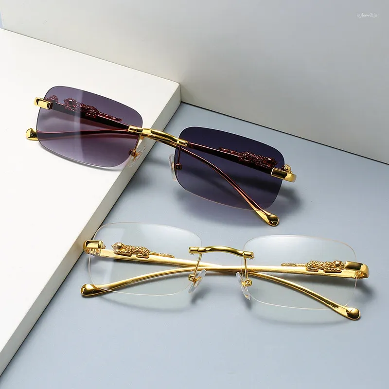 Sunglasses Rimless Rectangle Vintage Fashion Frameless Tinted Glasses For Women Men_voghion.com