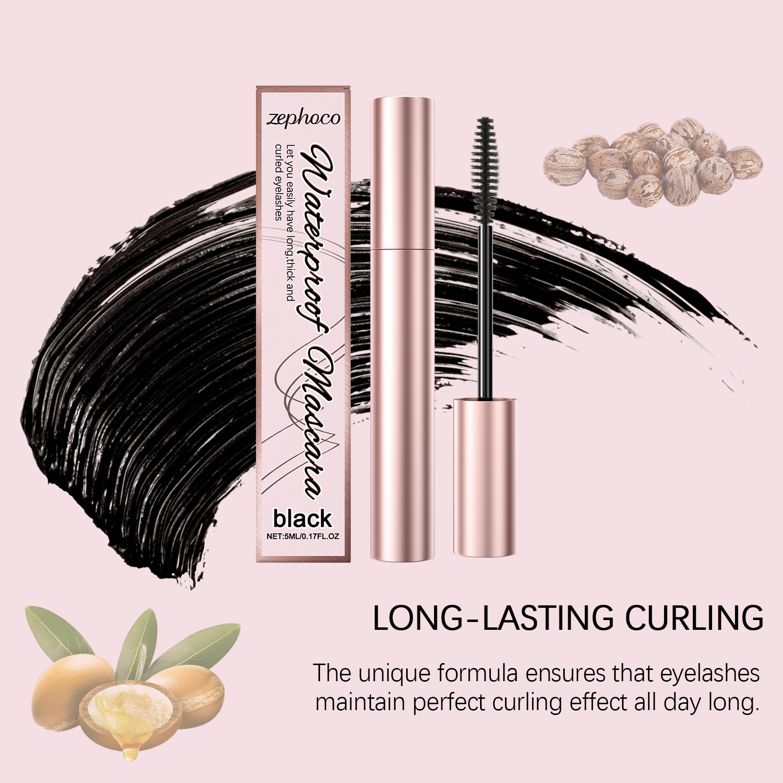 zephoco Black Curl Mascara, wasserfeste, schlanke, schwungvolle, natürliche und langanhaltende Mascara_voghion.com