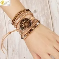 Charm CSJA Naturstensarmband Rosa Kvarts Läderarmband för Kvinnor Rosenstenar Kristallpärlor Bohemiska Smycken 5_voghion.com