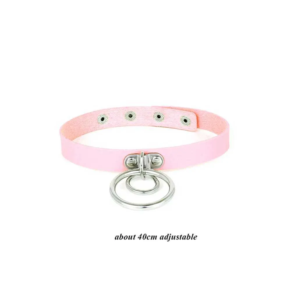 Collier ras du cou gothique en cuir avec pendentif rose sexy et tendance pour femme_voghion.com