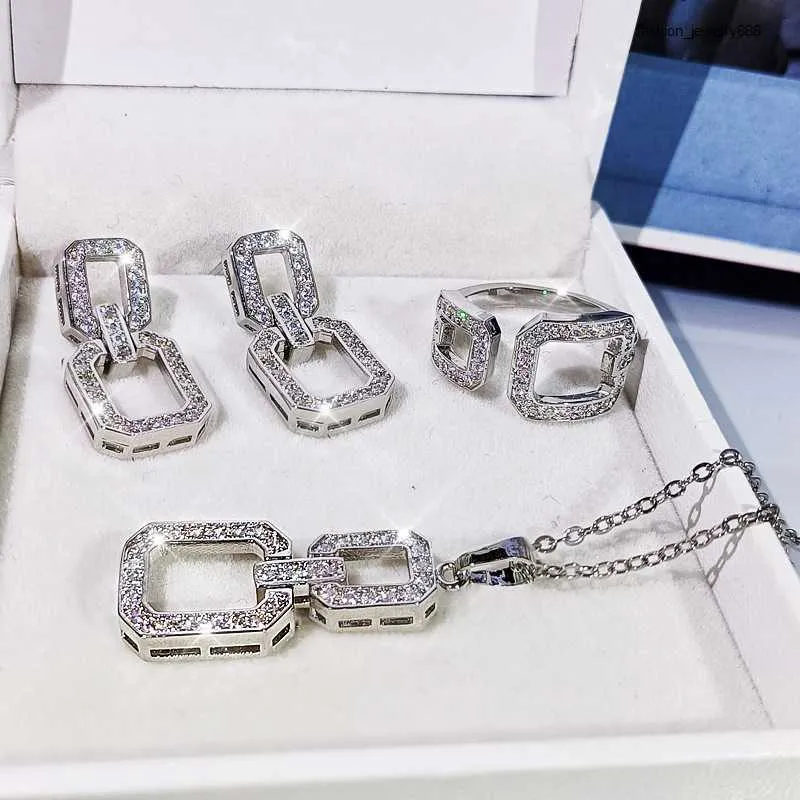 orecchini di design geometrico collane set di gioielli da sposa marca brillante cz zircone argento fascino orecchini a bottone orecchino_voghion.com