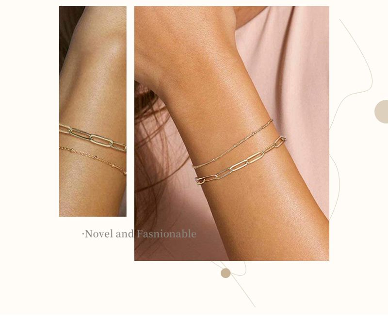 Braccialetto piccolo estensibile geometrico con graffetta a doppio strato in oro da donna, regalo di personalità_voghion.com