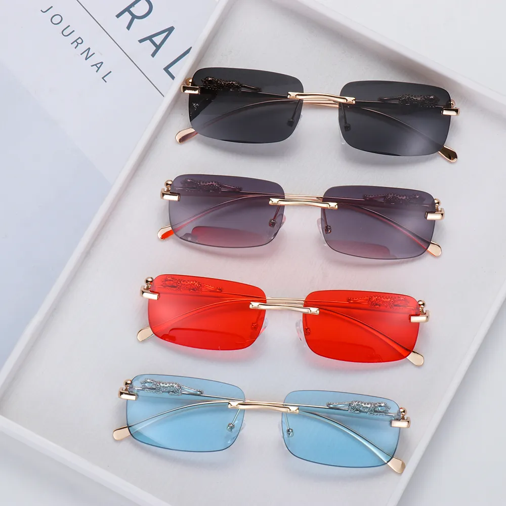 Men's Rimless Rectangle Sunglasses Retro Uv400 Clear Lens Shades_voghion.com