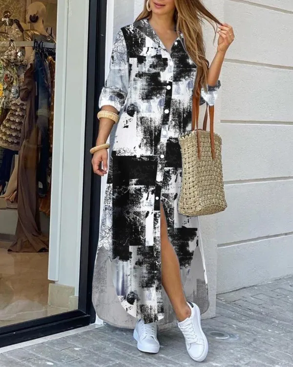 Plus Size Moudegt Hemdstil Knäppkleed Damen Casual Laang Stroossekleeder Loose Home Maxi Fraen_voghion.com