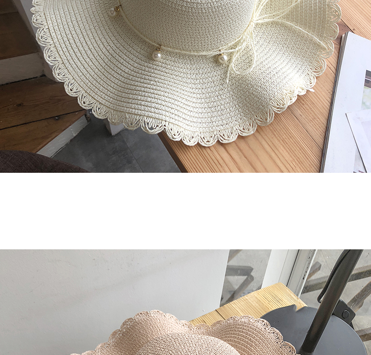 Hat for women in summer, small refreshing waves, large brimmed straw Korean version, versatile pearl, casual protection,_voghion.com